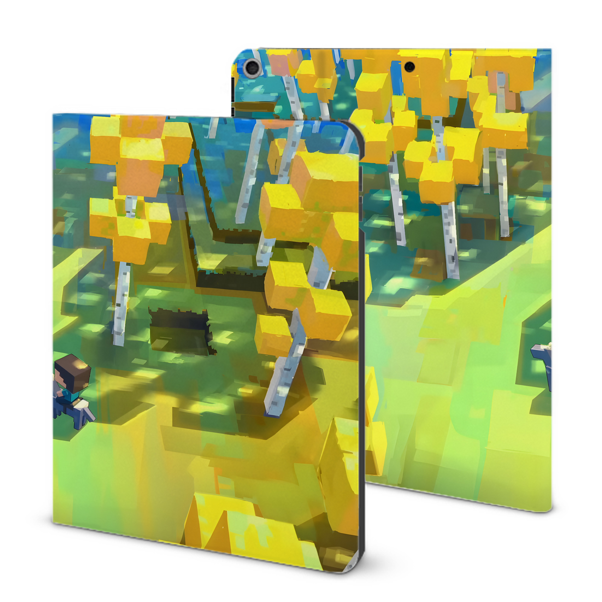 （画像用） マインクラフト ブロックの世界 Minecraft MC Block world IPad ケース ブック型 PUレザー TPU 耐衝撃 軽量 薄型 ペン収納なし 全面保護 IPad 各モデル対応